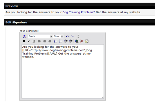 setting up a forum signature