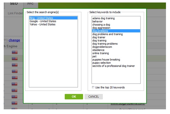 selecting keywords to include